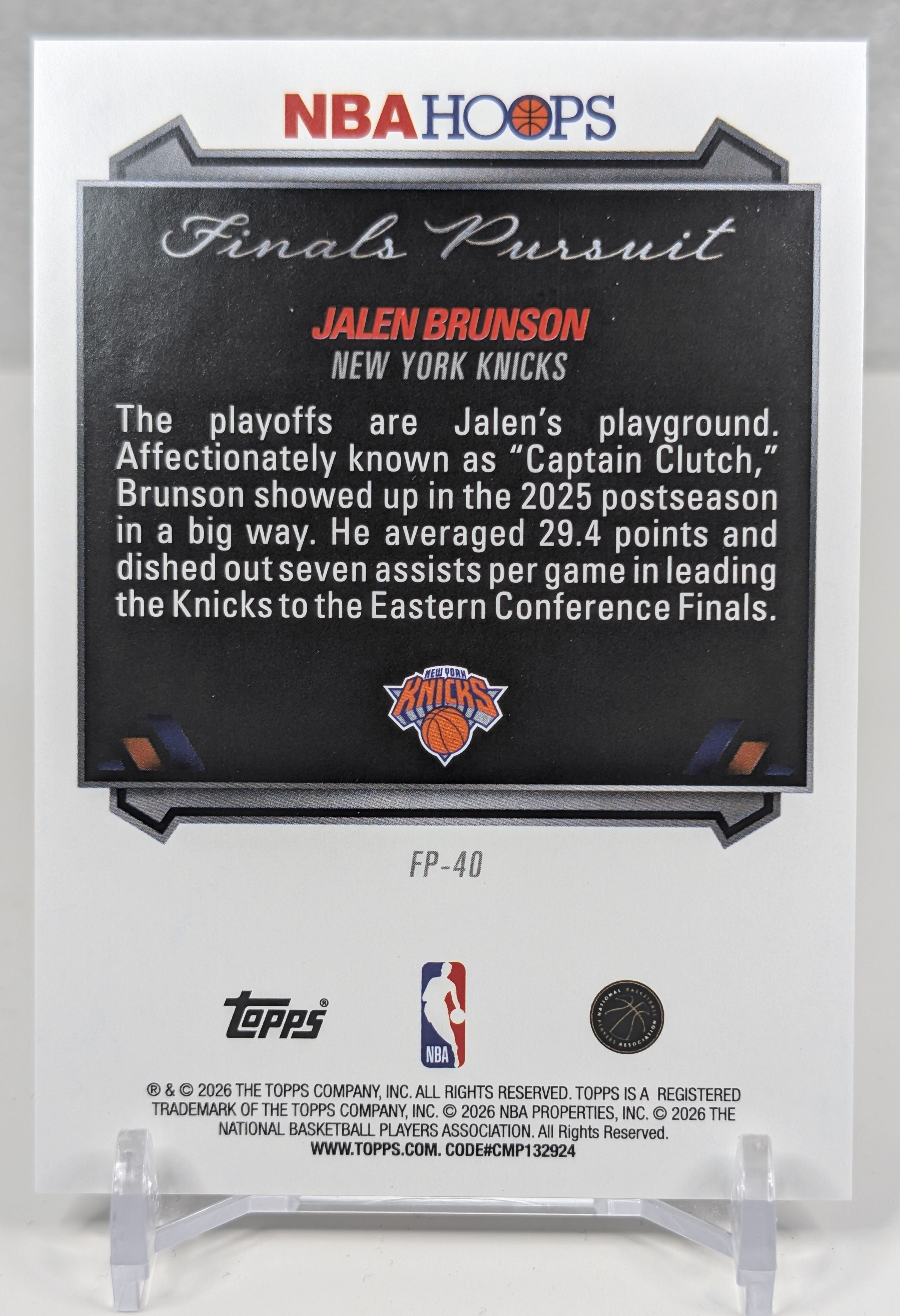 2025-26 Hoops Jalen Brunson #FP-40 Finals Pursuit First Round New York Knicks